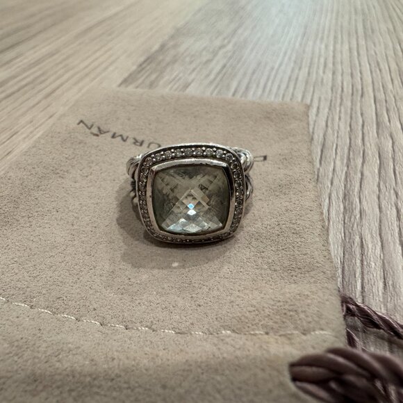 Authentic David Yurman Albion Ring Sterling Silver Prasiolite & Diamonds, 11mm - Picture 5 of 11